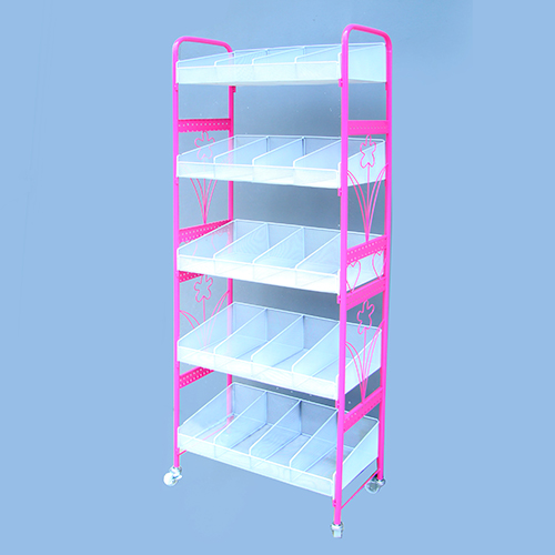 Передвижной металлический стеллаж с лотками для продажи товара №542-1