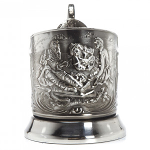 Подстаканник никелированный с чернью "Охотник на привале" №7408-72