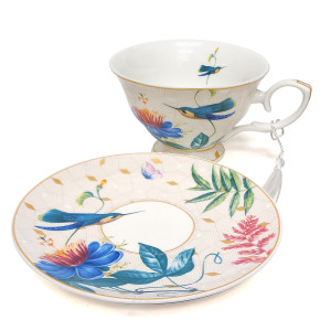 Чашка с блюдцем из фарфора Птицы цветы №80018-7008