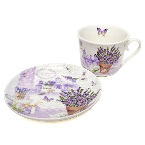 Чашка с блюдцем из фарфора Лаванда 300 мл №K7141-9013