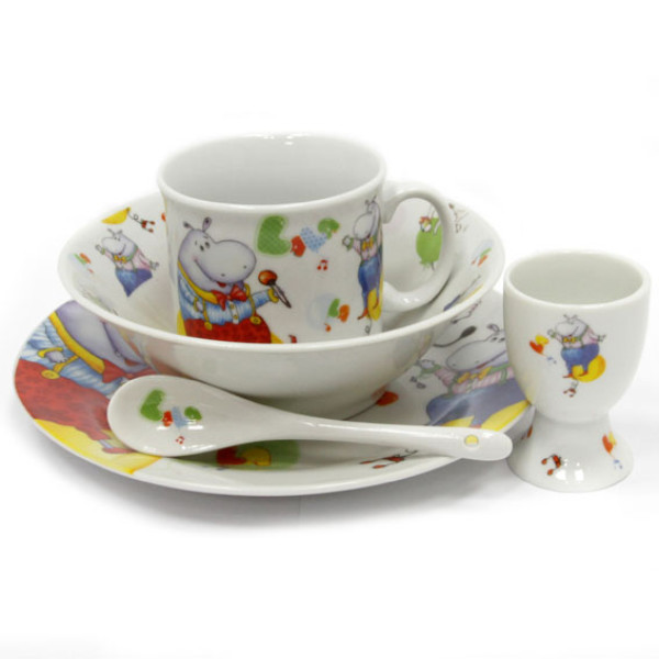 Набор детской посуды из фарфора "Бегемоты" №02122 Набор детской посуды из фарфора "Бегемоты" №02122