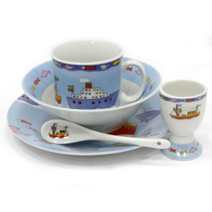 Набор детской посуды из фарфора "Кораблики" №948