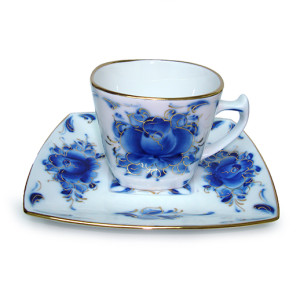 №052EZ Посуда Гжель. Чайная пара "Элиза" золотой