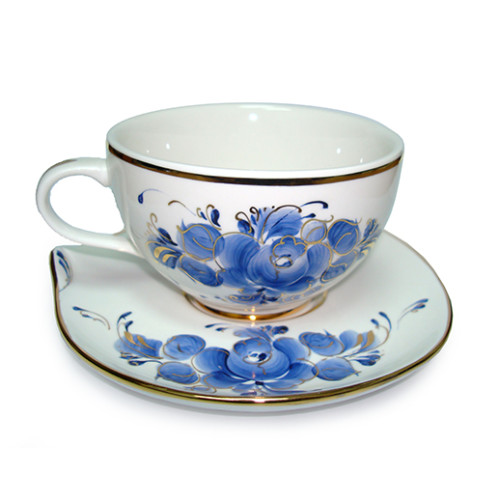 №057EZ Посуда Гжель. Чайная пара "Юлия" золотой