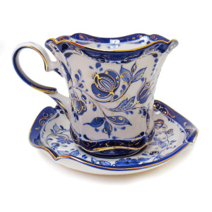 Чайная пара золотая "Вязь" Гжель №04-10A