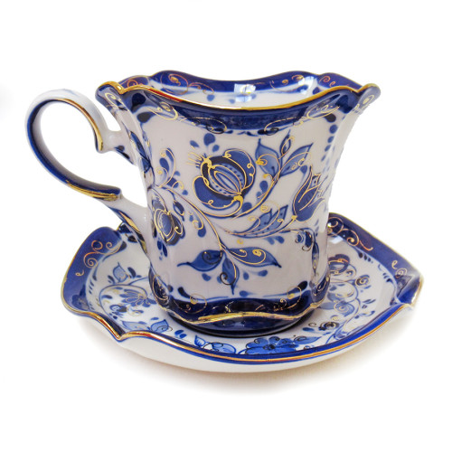 Чайная пара золотая "Вязь" Гжель №04-10A