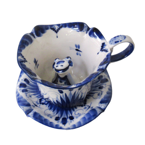 Чайная пара "Лягушка" Гжель №04-1A