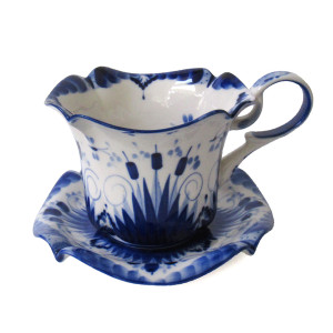 Чайная пара "Лягушка" Гжель №04-1A