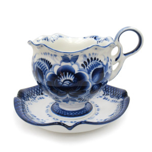 Чайная пара "Ландыш" Гжель малая №04-2A
