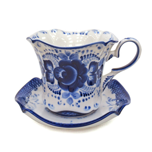 Чайная пара "Колокольчик" Гжель большая №04-5A