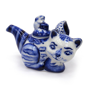 Чайник сувенирный Гжель "Котенок" №T037