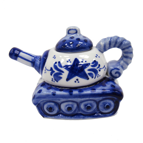 Чайник сувенирный Гжель "Танк" №T039