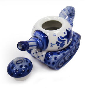 Чайник сувенирный Гжель "Танк" №T039