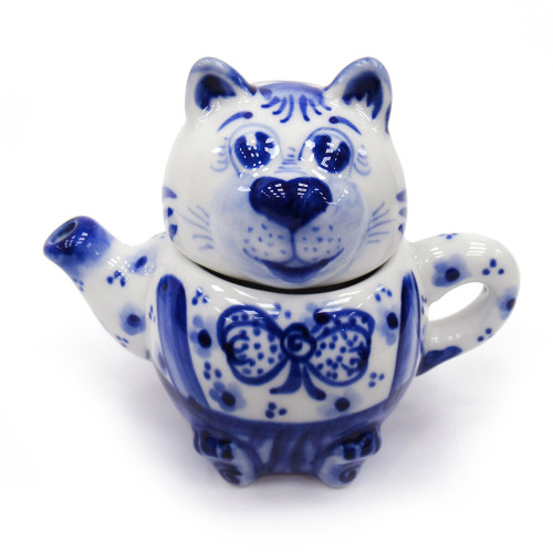 Чайник сувенирный Гжель "Кот" №T041