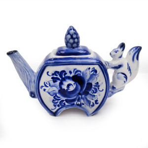 Чайник сувенирный Гжель "Чайник с белочкой" №T043