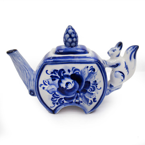 Чайник сувенирный Гжель "Чайник с белочкой" №T043