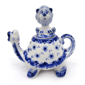 Чайник сувенирный Гжель "Черепаха с львенком" №T046