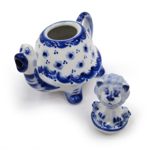 Чайник сувенирный Гжель "Черепаха с львенком" №T046