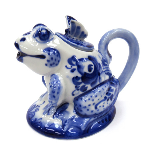 Чайник сувенирный Гжель "Лягушка с бабочкой" №T047