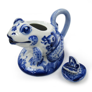 Чайник сувенирный Гжель "Лягушка с бабочкой" №T047