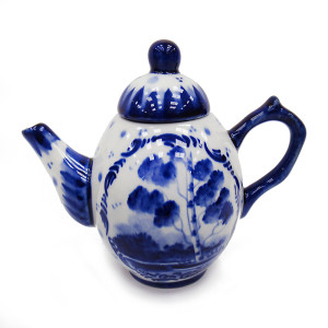 Чайник сувенирный Гжель "Овальный Тематика" №T049