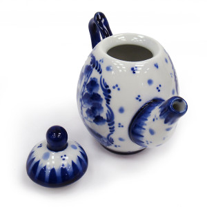 Чайник сувенирный Гжель "Овальный Тематика" №T049