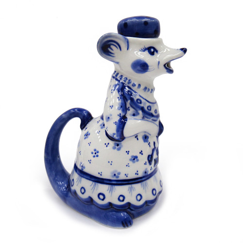 Чайник сувенирный Гжель "Крыса" №T050