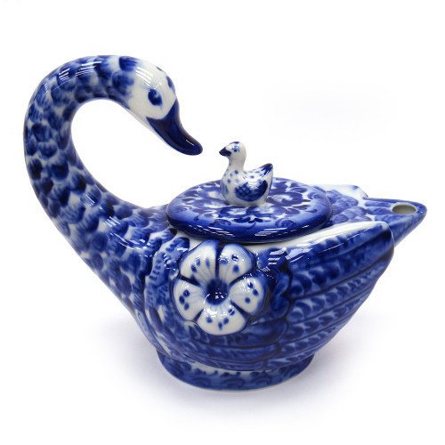 Чайник сувенирный Гжель "Лебедь" №T052