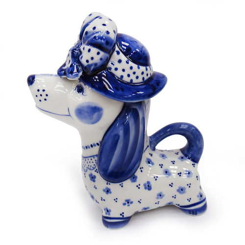 Чайник сувенирный Гжель "Такса девочка" №T054