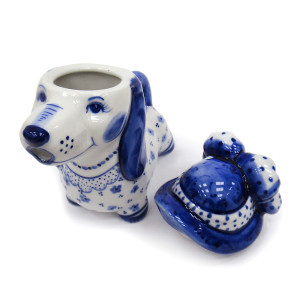 Чайник сувенирный Гжель "Такса девочка" №T054