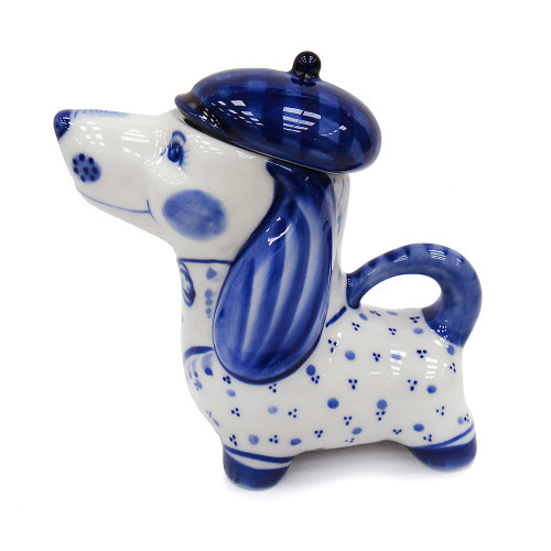 Чайник сувенирный Гжель "Такса мальчик" №T055