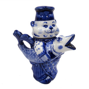 Чайник сувенирный Гжель "Кот повар" №T056