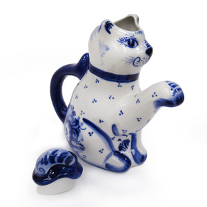 Чайник сувенирный Гжель "Кот" №T057