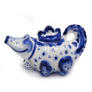 Чайник сувенирный Гжель "Крокодил" №T058