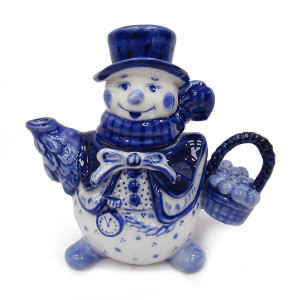 Чайник сувенирный Гжель "Снеговик" №T060