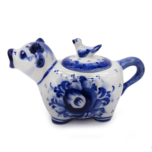 Чайник сувенирный Гжель "Бык" №T062