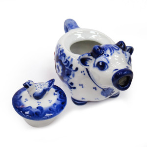 Чайник сувенирный Гжель "Бык" №T062