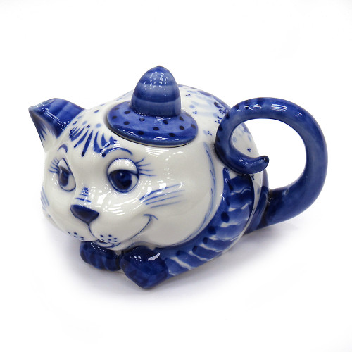 Чайник сувенирный Гжель "Кот большой" №T063