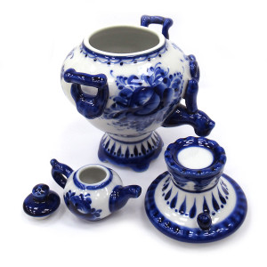 Чайник сувенирный Гжель "Самовар" №T067