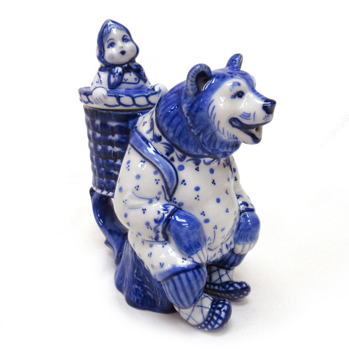 Чайник сувенирный Гжель "Маша и медведь" №T120