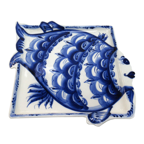 Лоток квадратный "Рыба" Гжель №STS095