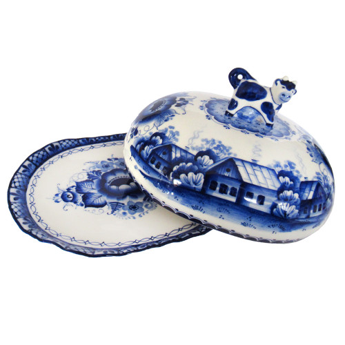 Масленка "Домик в деревне" Гжель №CHP019