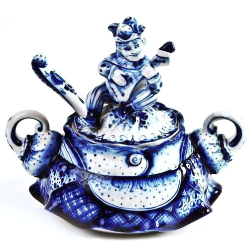 Сахарница "Скоморошьи забавы" Гжель №CHP035