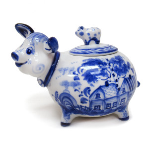 Сахарница "Свинья" Гжель №T078
