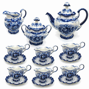 Чайный сервиз на 6 персон "Семейный" Гжель №15-2A