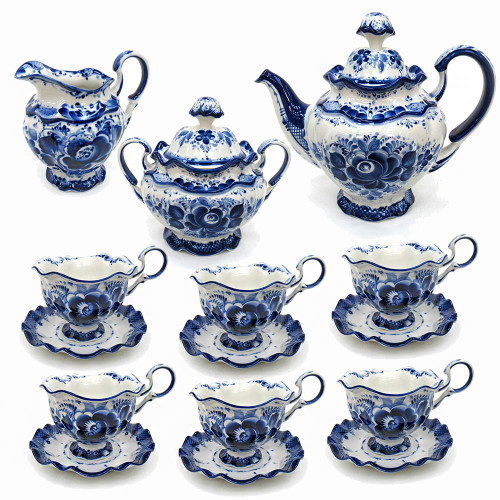Чайный сервиз на 6 персон "Семейный" Гжель №15-2A