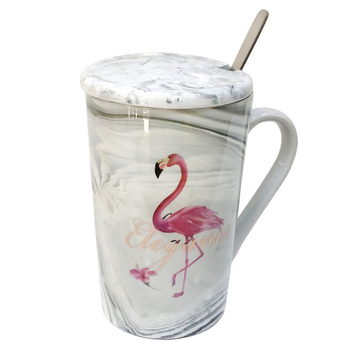 Чашка фарфоровая Elegance "Фламинго" с ложечкой и крышечкой №7949-1