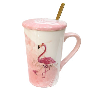 Чашка фарфоровая Elegance "Фламинго" с ложечкой и крышечкой №7949-2
