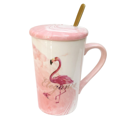Чашка фарфоровая Elegance "Фламинго" с ложечкой и крышечкой №7949-2