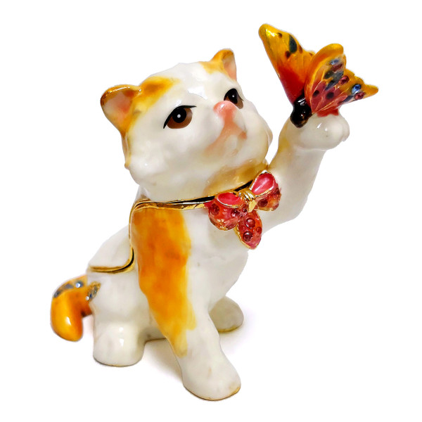 Шкатулка под Фаберже "Котёнок с бабочкой" №BP1419K1 Шкатулка под Фаберже "Котёнок с бабочкой" №BP1419K1